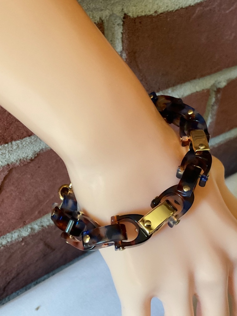 Rare Coach Chunky Signature Link Bracelet in Tortoise /Blue O/S